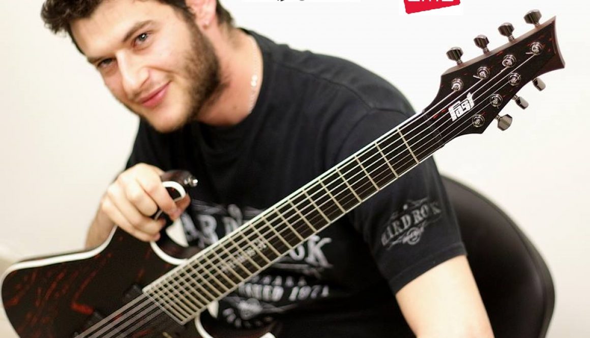 Kiriakos with his KGP Custom 7 String Signature guitar from Fast Guitars loaded with EMG Pickups